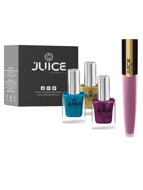 juice nail paint metallic gold - s06 aqua marin - s11 red violet - s23, & liptint hollywood nights m-83 pack of 4 - 18519802 - Very Small Image - 1