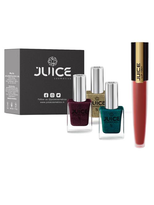 juice nail paint berry shimmer - d02 magic crystal - d08 aquamarine crystal - d10, & liptint red velvet m-07 pack of 4 - 18519803 - Very Small Image - 1