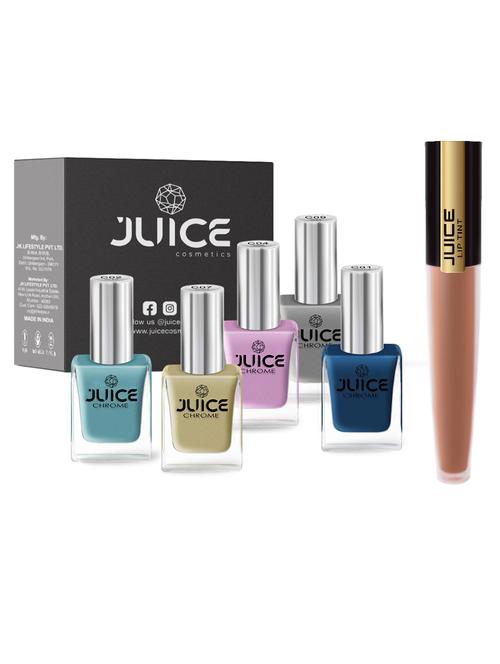 juice nail paint beige blonde-c09 egg gold-c07 chrome lavender-c04 teal blue-c02 cobalt blue-c01, & liptint brown treasure m-71 - 18519804 - Very Small Image - 1