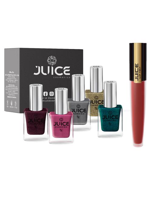 juice nail paint berry shimmer-d02 desire pink-d03 silver bullet-d05 magic crystal-d08 blue-d10, & liptint red velvet m-07 - 18519814 - Very Small Image - 1