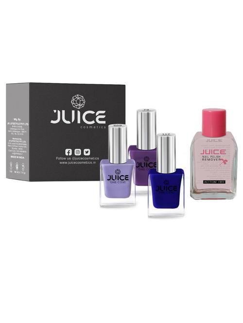 juice nail polish grape purple-79 pigment blue-117 pearly flint-269 & nail paint remover pack of 4 - 18519851 - Very Small Image - 1