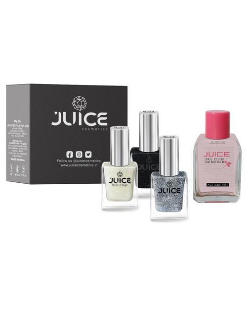 juice nail polish milky way-s37 sparkling stars-s13 pearly black-s03 & nail paint remover pack of 6 - 18519853 - Very Small Image - 1