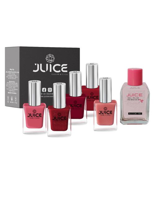juice nail polish coral-292 amber red-58 firey red-208 coral pink-105 red-57 & remover pack of 6 - 18519854 - Very Small Image - 1