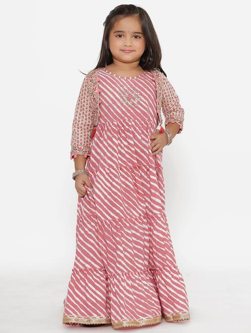 girls pink striped party gown - 18519930 - Very Small Image - 1