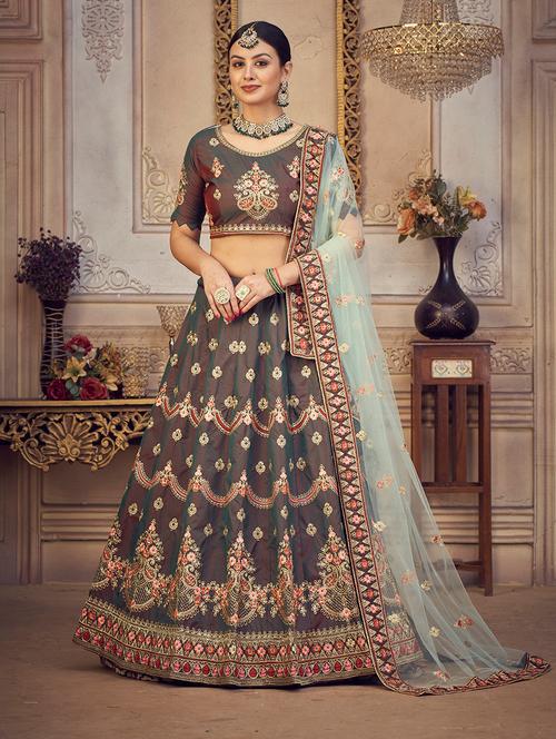 embroidered semi-stitched lehenga choli with dupatta - 18520162 - Very Small Image - 1