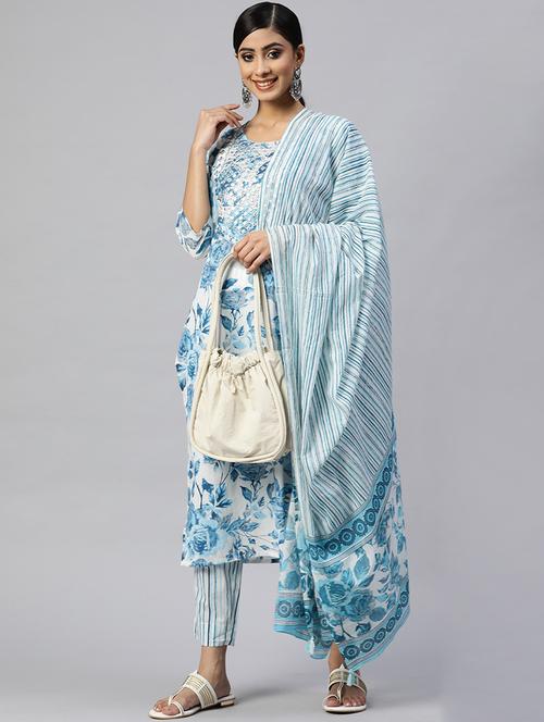 floral print kurta pant set with dupatta - 18520292 - Very Small Image - 1