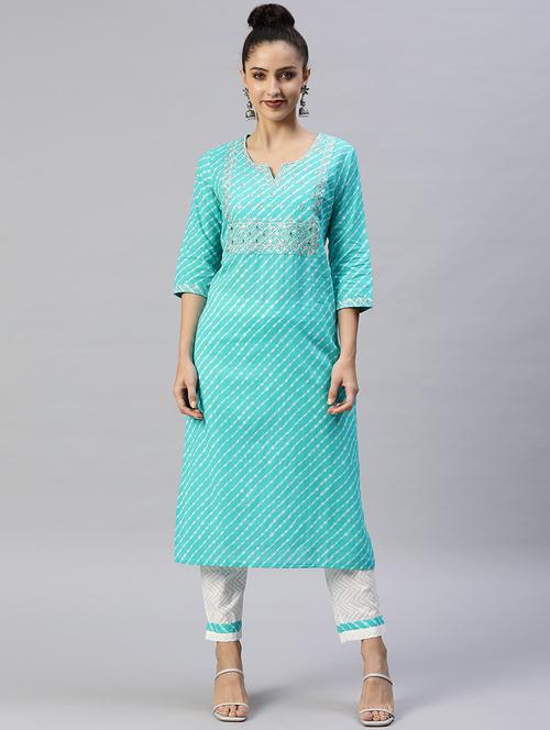 leheriya print kurta pant set - 18520294 - Very Small Image - 1