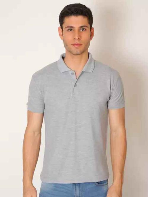 grey solid polo t-shirt - 18520334 - Very Small Image - 1