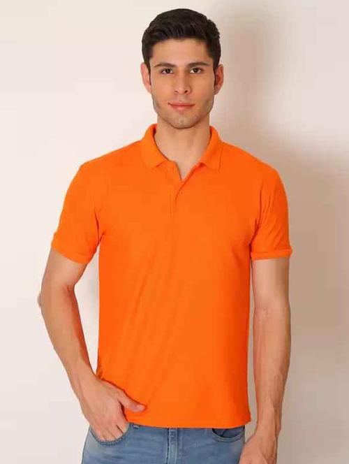 orange solid polo t-shirt - 18520338 - Very Small Image - 1