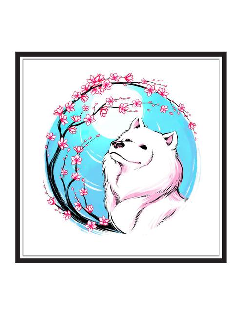 samoyed-sakura paper poster / sticker paper print (12 inch x 12 inch, rolled) - 18522989 - Very Small Image - 1