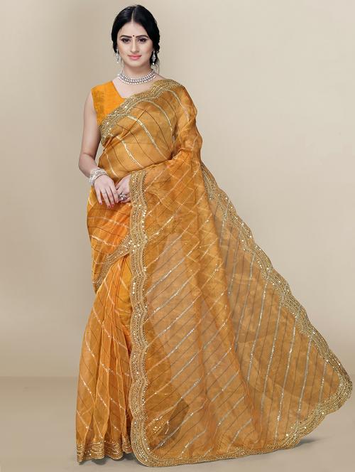 leheriya embroidered saree with blouse - 18523892 - Very Small Image - 1