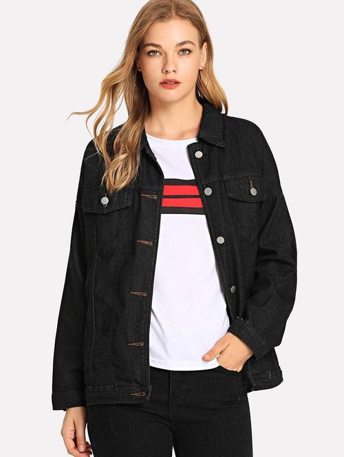 long sleeved solid denim jacket - 18523953 - Very Small Image - 1