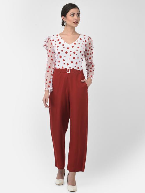 v-neck polka dots full leg jumpsuit - 18524525 - Very Small Image - 1