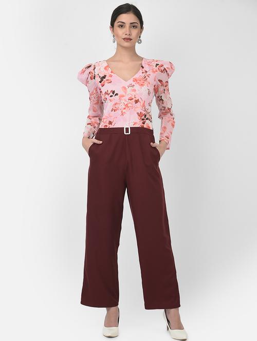 v-neck floral full leg jumpsuit - 18524526 - Very Small Image - 1