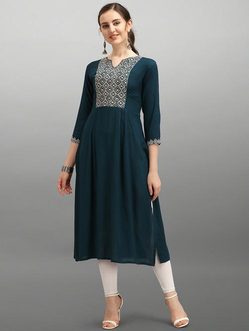 yoke embroidered a-line kurta - 18524546 - Very Small Image - 1