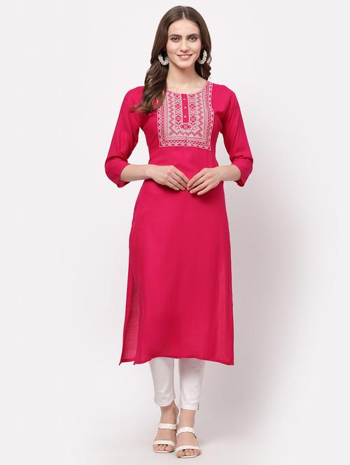 yoke embroidered straight kurta - 18525449 - Very Small Image - 1