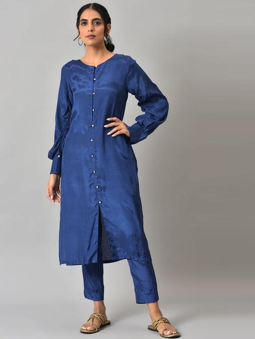 solid kurta pant set - 18525453 - Very Small Image - 1