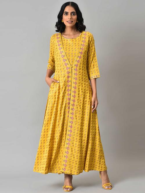 w women yellow festive floral print rayon jumpsuit - 18525951 - Very Small Image - 1