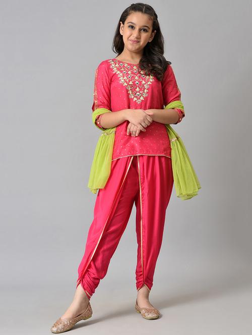 girls embroidered kurta salwar with dupatta - 18526106 - Very Small Image - 1