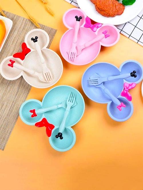 pack of 4 micky plates with spoons & forks - 18526234 - Very Small Image - 1