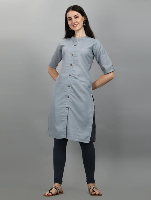 grey solid straight kurta - 18527279 - Very Small Image - 1
