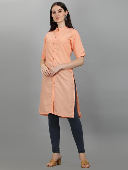 peach solid straight kurta - 18527284 - Very Small Image - 1