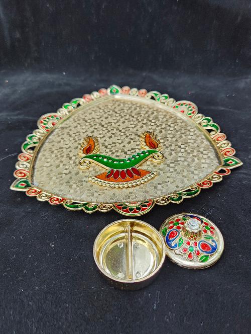 golden pooja thali set - 18528391 - Very Small Image - 1