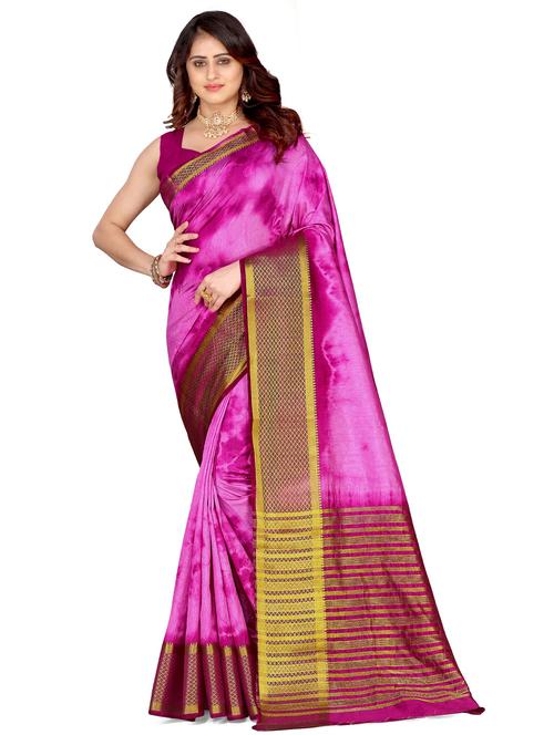 tie & dye gold bordered saree with blouse - 18528464 - Very Small Image - 1