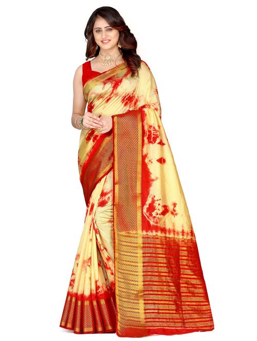 tie & dye gold bordered saree with blouse - 18528465 - Very Small Image - 1