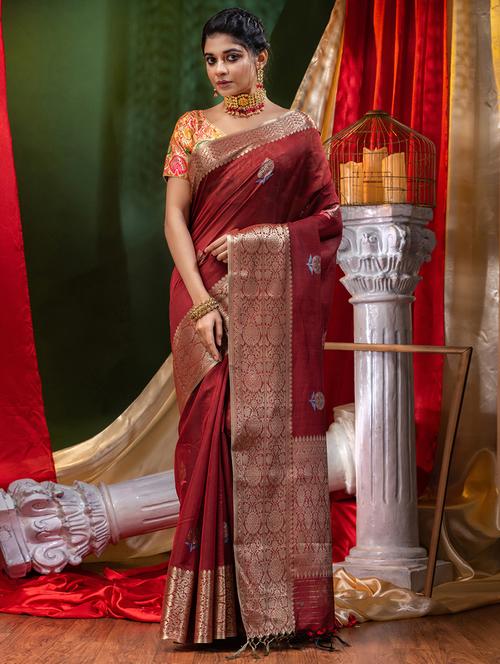 self design zari work woven saree with blouse - 18528559 - Very Small Image - 1