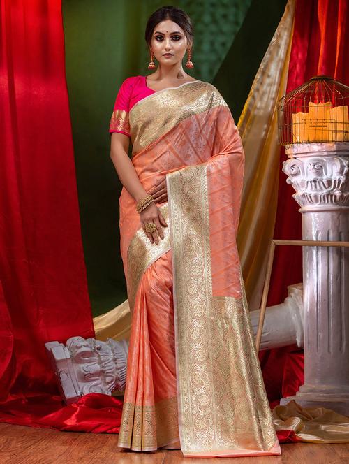 self design zari work woven saree with blouse - 18528647 - Very Small Image - 1