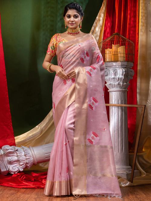 self design zari work woven saree with blouse - 18528656 - Very Small Image - 1