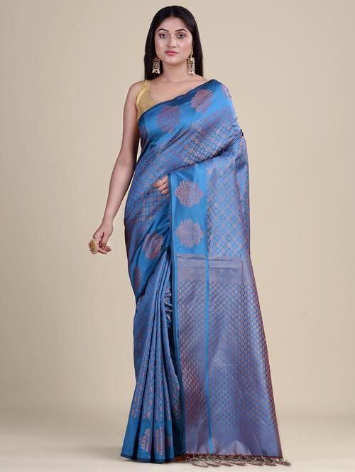 self design zari work woven saree with blouse - 18528686 - Very Small Image - 1