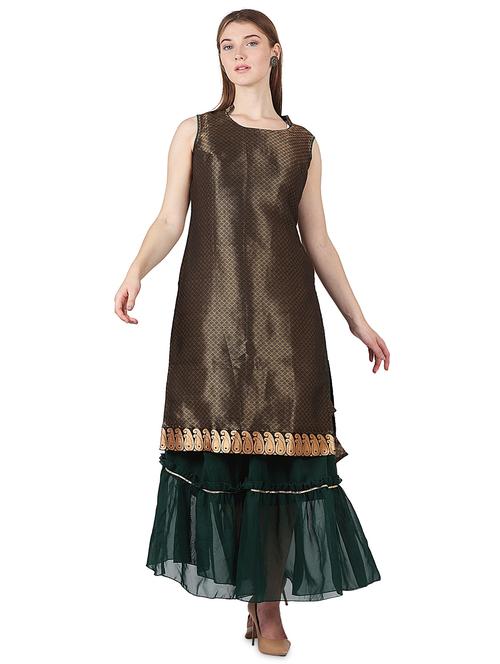 gold brocade kurta skirt set - 18528724 - Very Small Image - 1