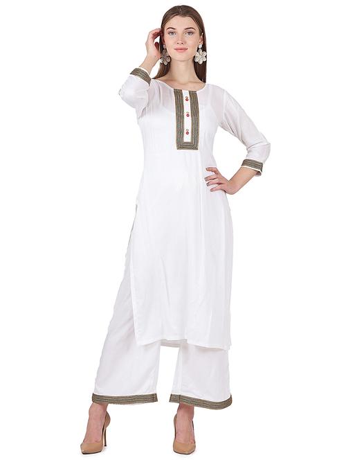 lace detailed kurta palazzo set - 18528729 - Very Small Image - 1