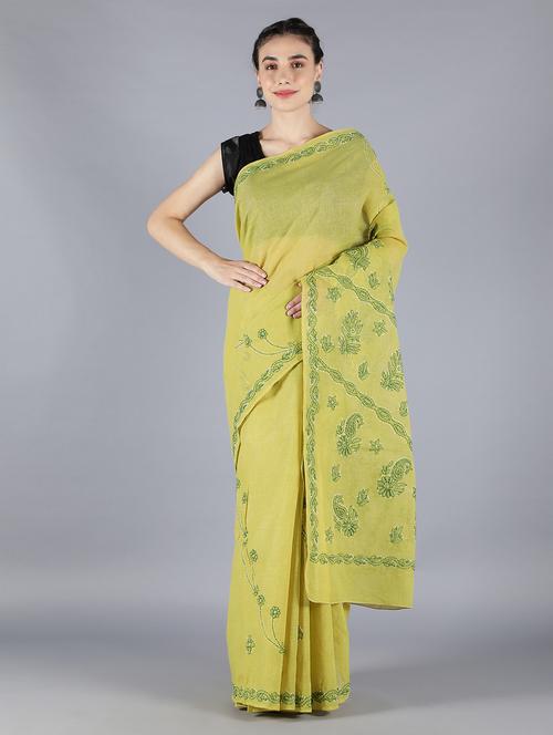 green chikankari saree with blouse - 18528793 - Very Small Image - 1