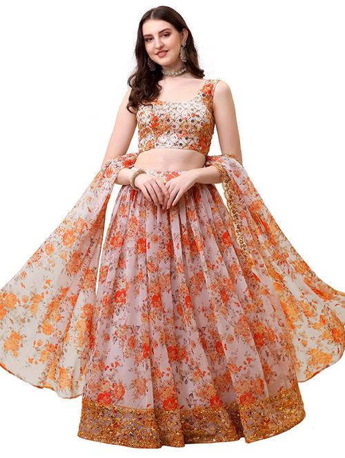 floral semi-stitched lehenga and choli with dupatta - 18528896 - Very Small Image - 1