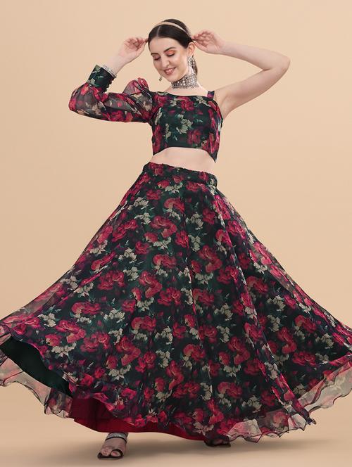 floral semi-stitched lehenga and choli with dupatta - 18528903 - Very Small Image - 1