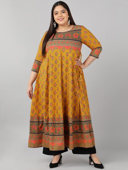 floral print plus size anarkali kurta - 18528939 - Very Small Image - 1