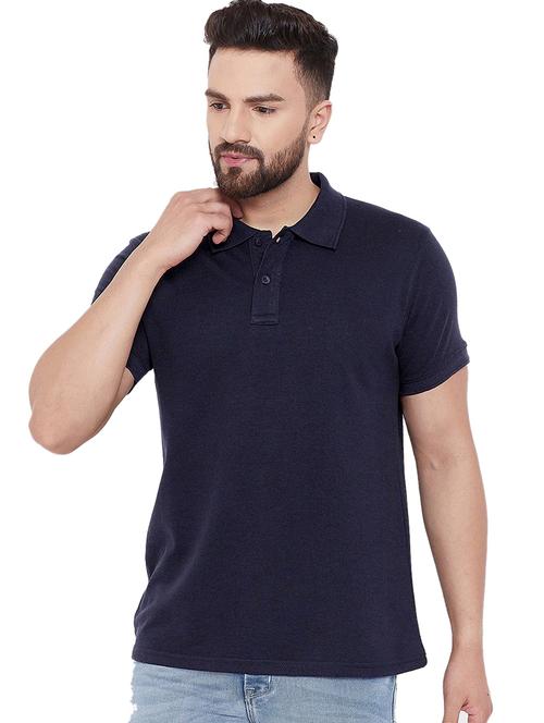 navy blue solid polo t-shirt - 18529260 - Very Small Image - 1