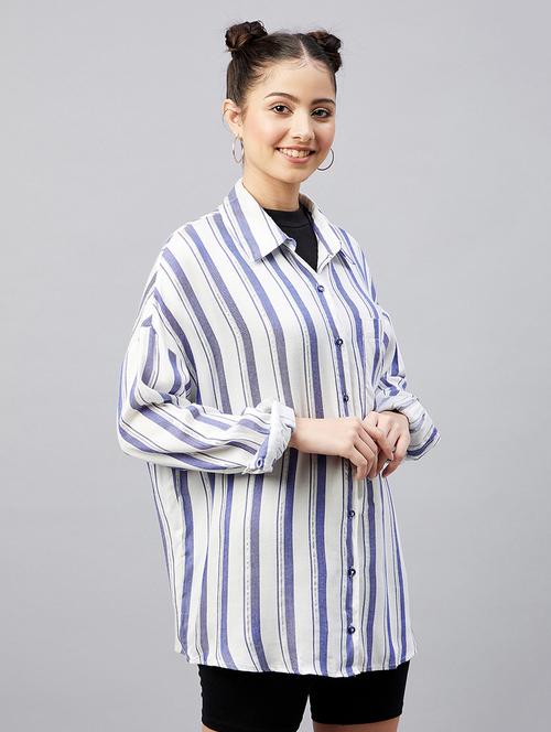 full sleeve striped drop shoulder regular shirt - 18529529 - Very Small Image - 1