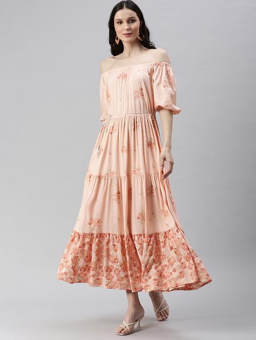 off shoulder floral tiered dress - 18530366 - Very Small Image - 1