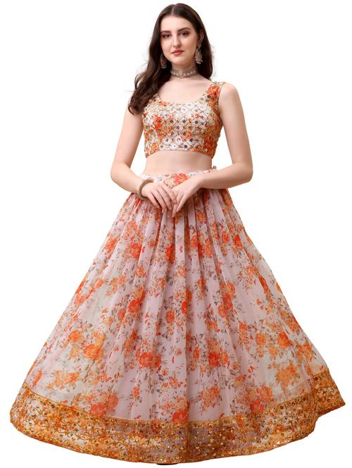 floral semi-stitched lehenga and choli with dupatta - 18531113 - Very Small Image - 1