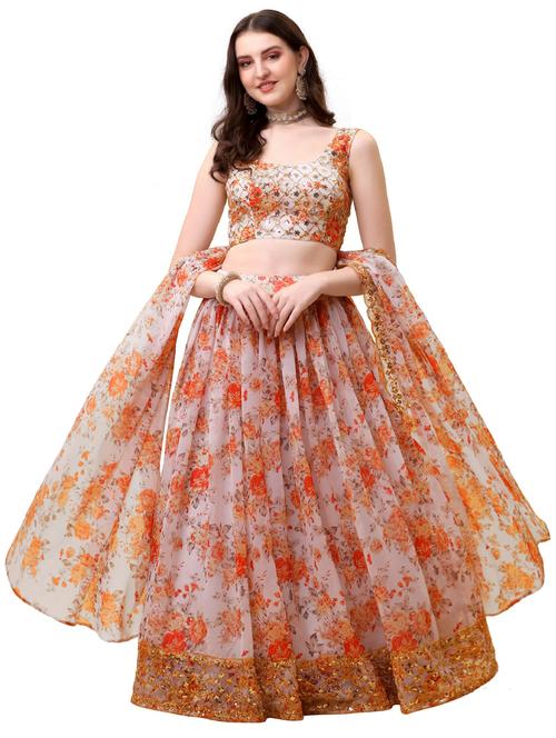 floral semi-stitched lehenga and choli with dupatta - 18531209 - Very Small Image - 1