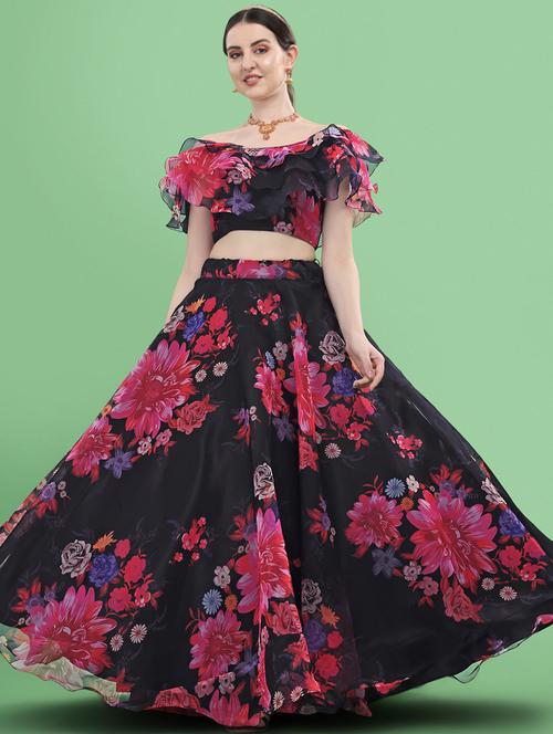 floral semi-stitched lehenga and choli - 18531218 - Very Small Image - 1