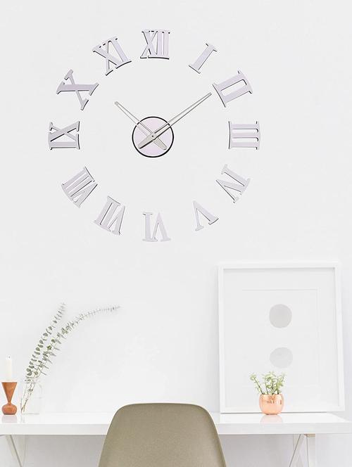 roman number designer 3d acrylic diy frameless wall clock infinity home & office decoration - silver - 6053 - 18531233 - Very Small Image - 1