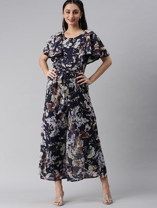 tie front floral full leg jumpsuit - 18531269 - Very Small Image - 1