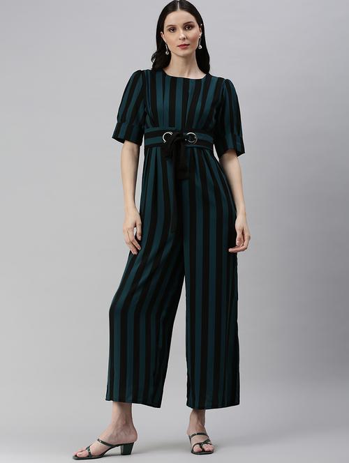tie front striped full leg jumpsuit - 18531272 - Very Small Image - 1