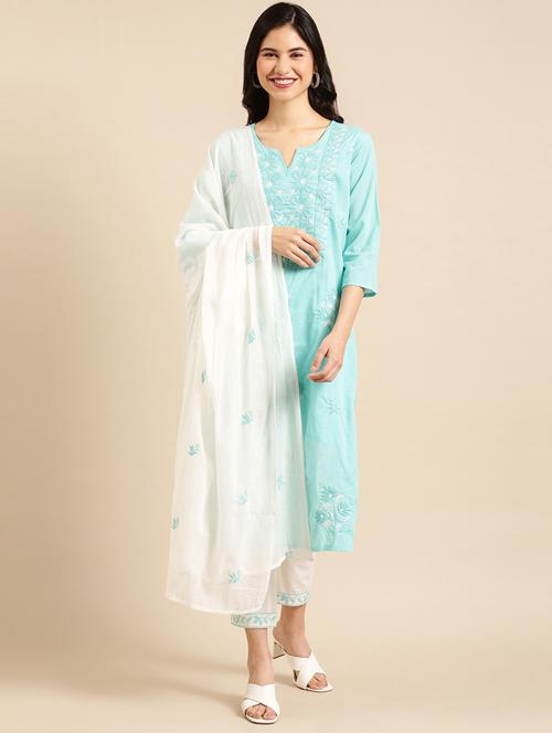 embroidered kurta pant set with dupatta - 18532052 - Very Small Image - 1