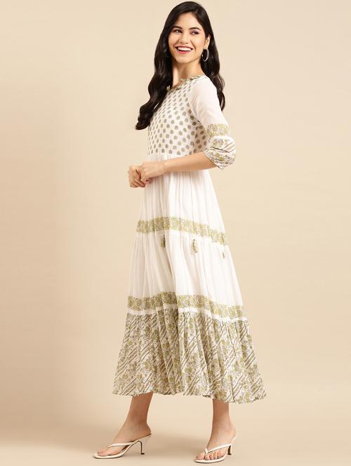 floral off-white tiered ethnic dress - 18532101 - Very Small Image - 1